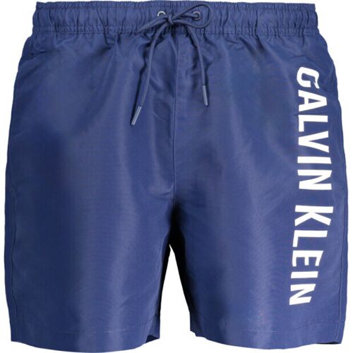 Blaue Badehose mit Kordelzug und markantem Schriftzug seitlich