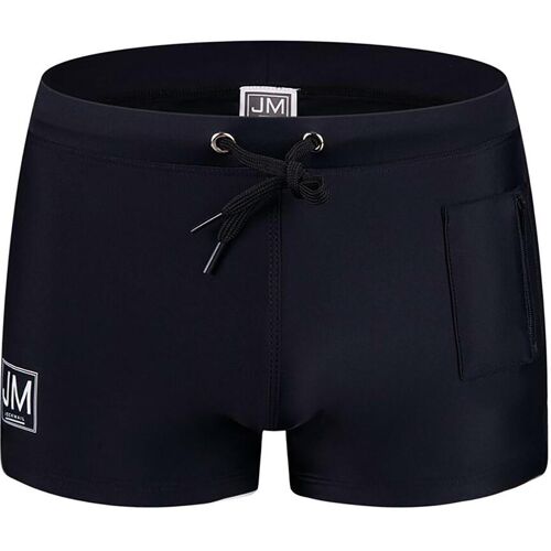 Schwarze Badehose mit Kordelzug und Seitentasche.