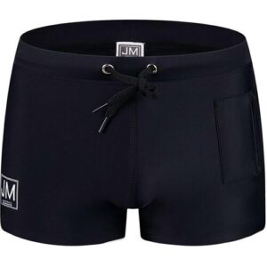 Schwarze Badehose mit Kordelzug und Seitentasche.