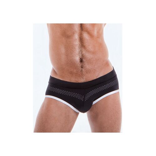 Schwarze Männerunterwäsche mit weißen Details und perforiertem Design.